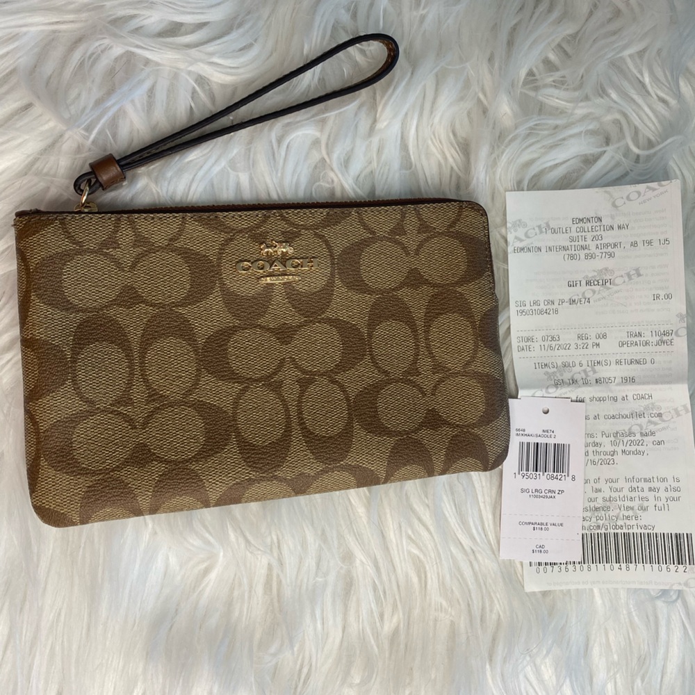 Coach Tan and Brown Signature Wristlet